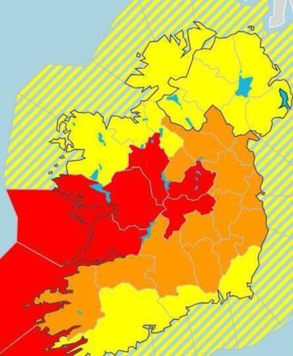 The status red warning is set to affect five counties. Picture: Met éireann