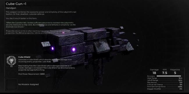 Remnant 2 Cube Gun info screen