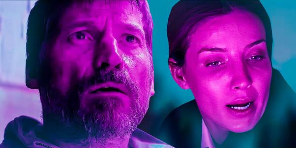 This collage shows the two main characters from The Silencing with a blue and purple overlay.