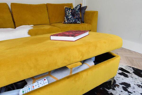 The multi-use ottoman with storage at Jennifer Sheahan's home. Picture: Moya Nolan The multi-use ottoman with storage at Jennifer Sheahan's home. Picture: Moya Nolan