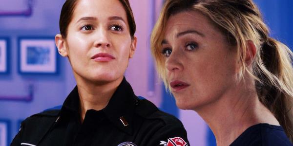 Jaina Lee Ortiz as Andy Herrera in Station 19 season 1 episode 2 and Ellen Pompeo as Meredith Grey in Station 19 season 1 episode 1