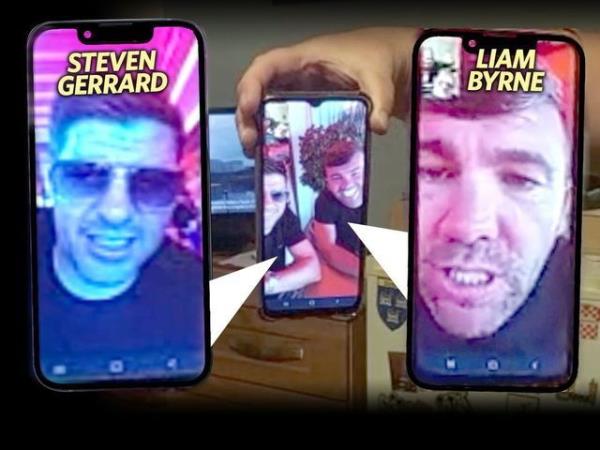 Steven Gerrard and Liam Byrne on a video call to a Liverpool fan last year