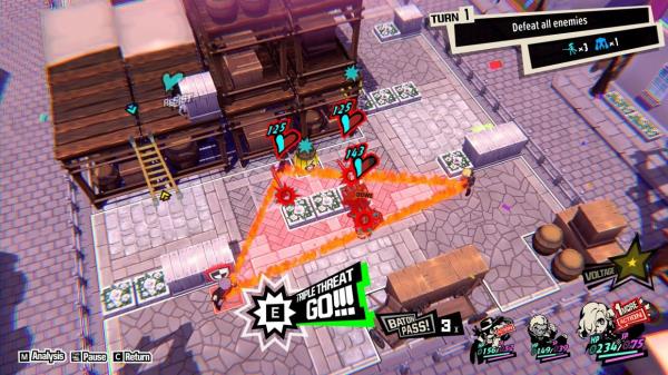 The key to winning battles is to knock down enemies, leaving them vulnerable, which unlocks the Triple Threat all-out attack, where all squadmates combine their attack powers to eliminate enemies.