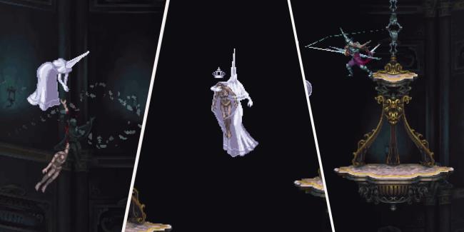 The Penitent One fighting Benedicta of the Endless Orison on a single lift after she destroyed the second one in Blasphemous 2