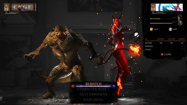 A screenshot of Reptile and Sareena in their winning pose.